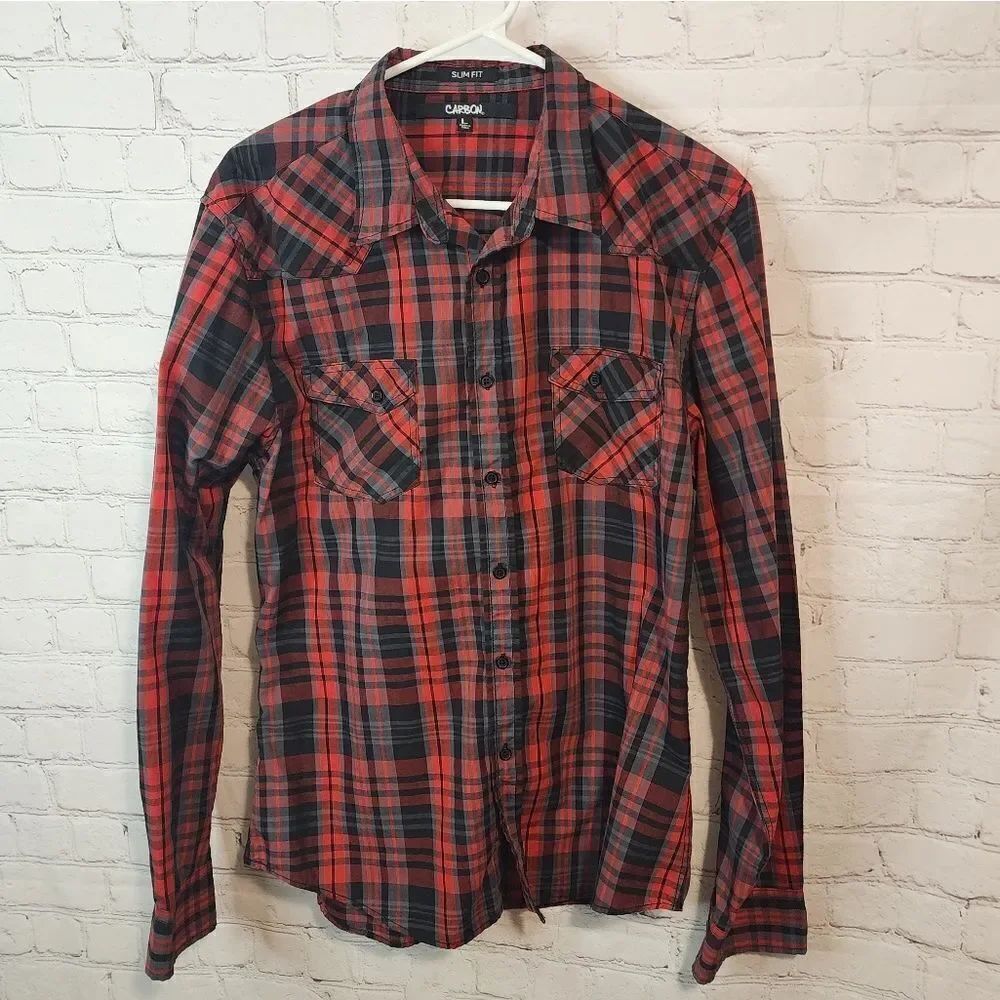 Men's Carbon "Slim Fit" longsleeve button-down shirt, size Large